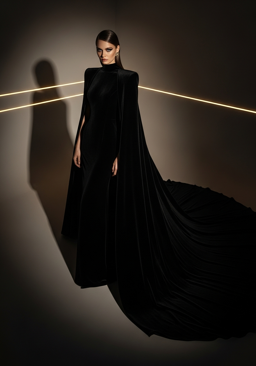 Velours Noir Cape Dress